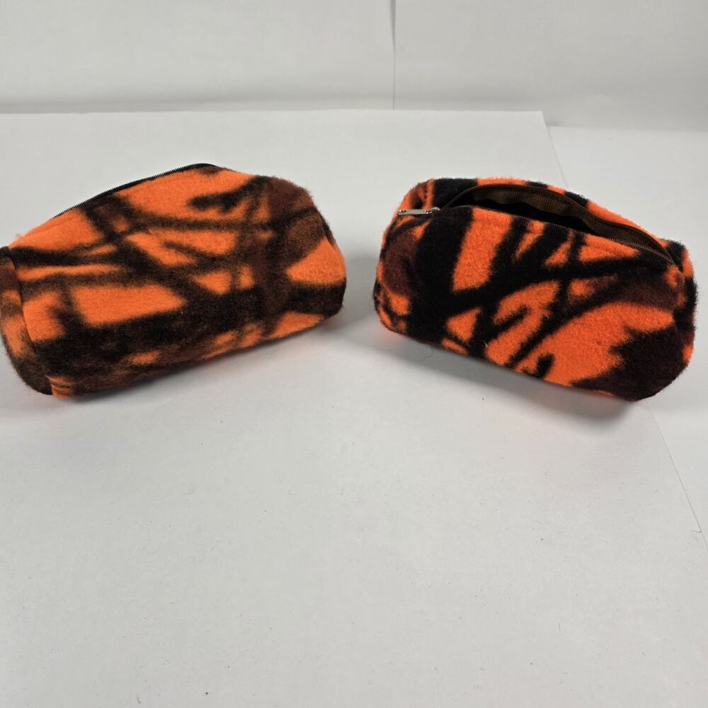 Set of Vintage 90s Orange Camo Fleece Small Organizer Belt Bags 8x4" Hunting